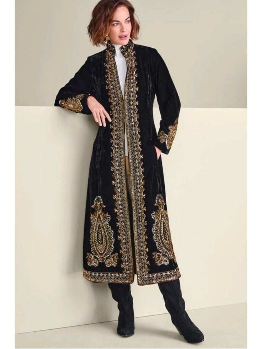 Soft Surroundings Heritage Embroidered Velvet Duster Jacket NWT